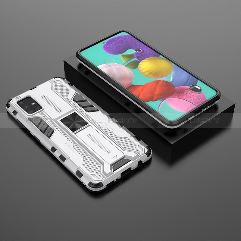 Silikon Hülle Handyhülle und Kunststoff Schutzhülle Hartschalen Tasche mit Magnetisch Ständer KC2 für Samsung Galaxy A51 4G groß