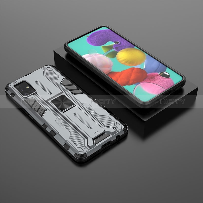 Silikon Hülle Handyhülle und Kunststoff Schutzhülle Hartschalen Tasche mit Magnetisch Ständer KC2 für Samsung Galaxy A51 5G Grau