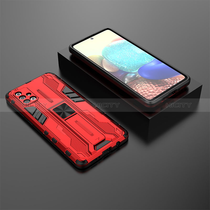 Silikon Hülle Handyhülle und Kunststoff Schutzhülle Hartschalen Tasche mit Magnetisch Ständer KC2 für Samsung Galaxy A71 5G Rot Plus