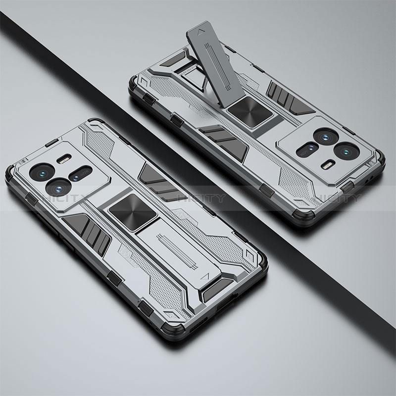 Silikon Hülle Handyhülle und Kunststoff Schutzhülle Hartschalen Tasche mit Magnetisch Ständer KC2 für Vivo iQOO 10 Pro 5G Grau Plus