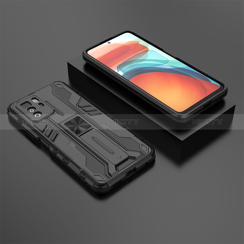 Silikon Hülle Handyhülle und Kunststoff Schutzhülle Hartschalen Tasche mit Magnetisch Ständer KC2 für Xiaomi Poco X3 GT 5G Schwarz Plus