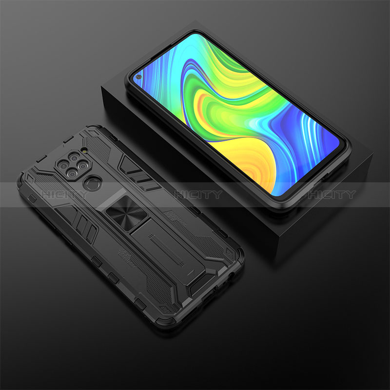 Silikon Hülle Handyhülle und Kunststoff Schutzhülle Hartschalen Tasche mit Magnetisch Ständer KC2 für Xiaomi Redmi 10X 4G Schwarz