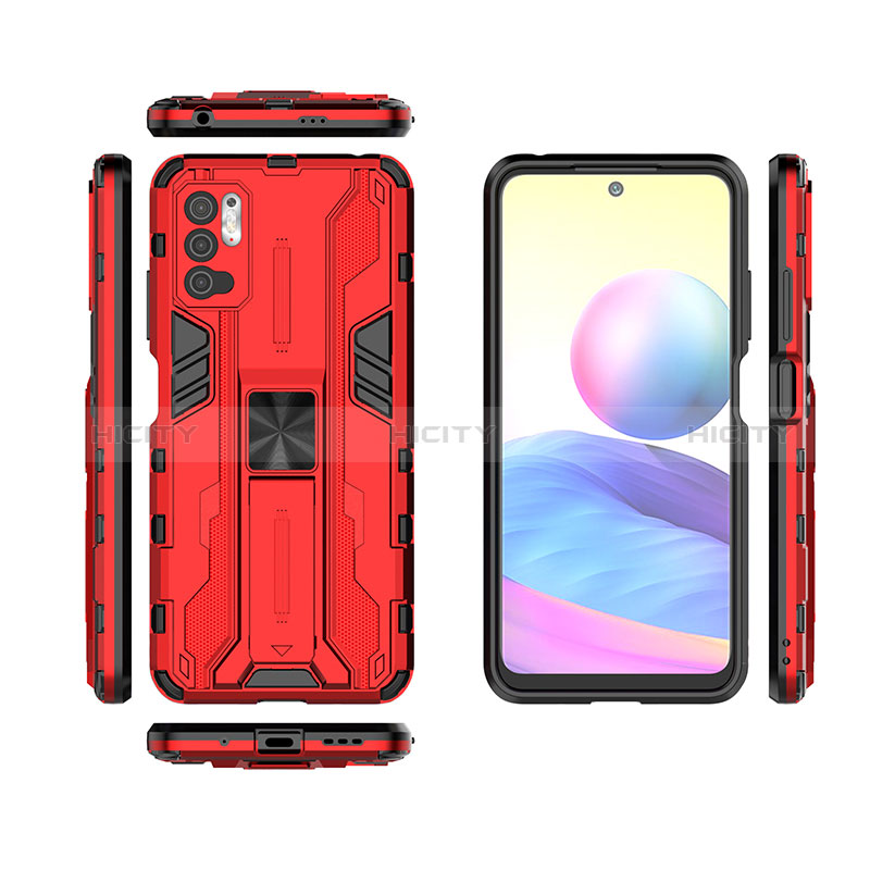 Silikon Hülle Handyhülle und Kunststoff Schutzhülle Hartschalen Tasche mit Magnetisch Ständer KC2 für Xiaomi Redmi Note 10 5G groß