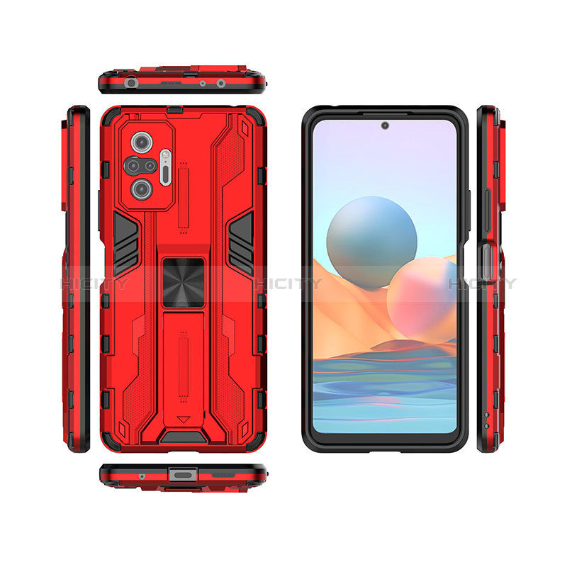 Silikon Hülle Handyhülle und Kunststoff Schutzhülle Hartschalen Tasche mit Magnetisch Ständer KC2 für Xiaomi Redmi Note 10 Pro Max groß