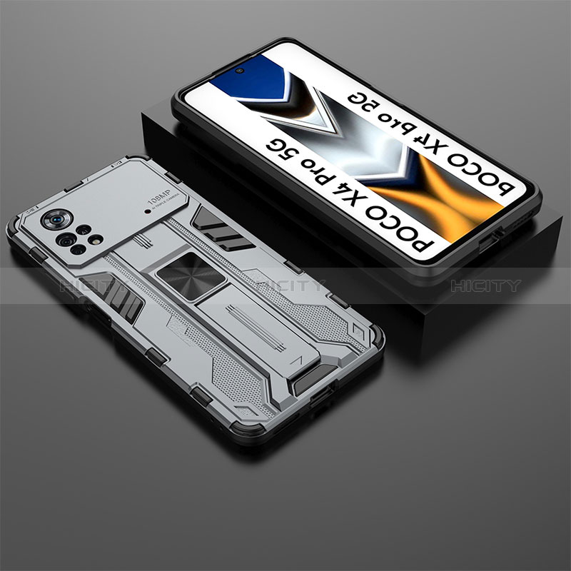 Silikon Hülle Handyhülle und Kunststoff Schutzhülle Hartschalen Tasche mit Magnetisch Ständer KC2 für Xiaomi Redmi Note 11E Pro 5G