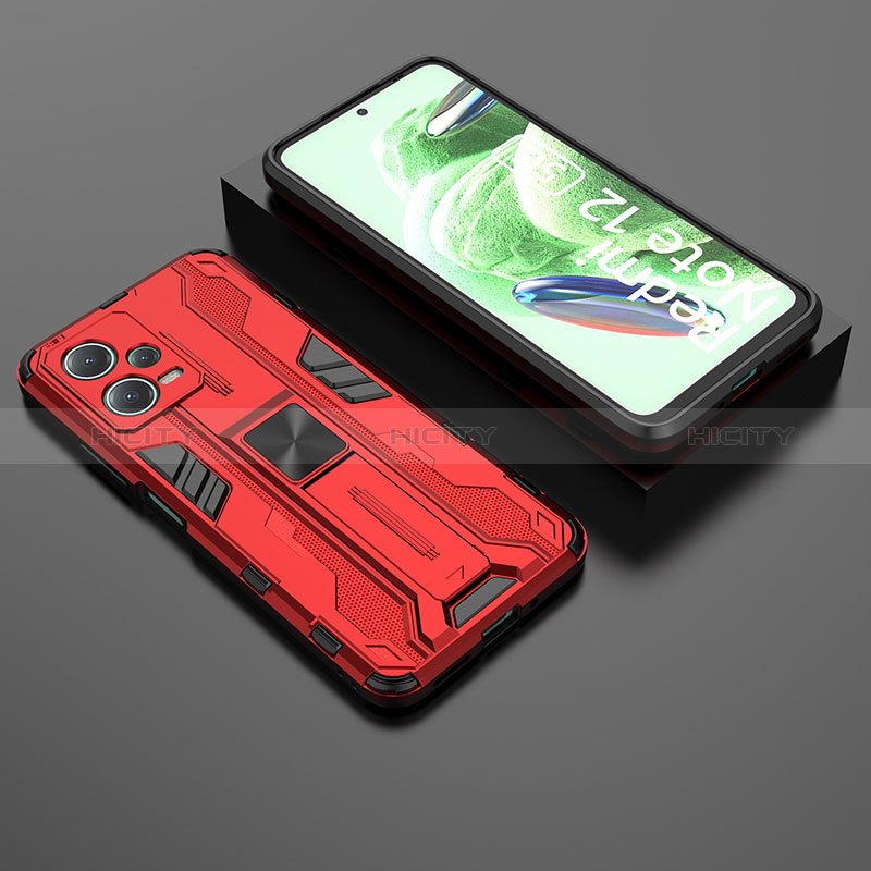 Silikon Hülle Handyhülle und Kunststoff Schutzhülle Hartschalen Tasche mit Magnetisch Ständer KC2 für Xiaomi Redmi Note 12 5G