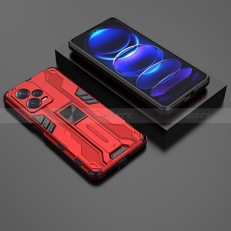 Silikon Hülle Handyhülle und Kunststoff Schutzhülle Hartschalen Tasche mit Magnetisch Ständer KC2 für Xiaomi Redmi Note 12 Pro+ Plus 5G
