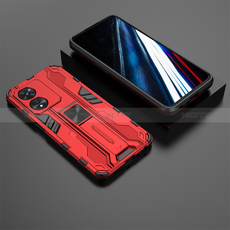 Silikon Hülle Handyhülle und Kunststoff Schutzhülle Hartschalen Tasche mit Magnetisch Ständer KC3 für Oppo A78 4G Rot