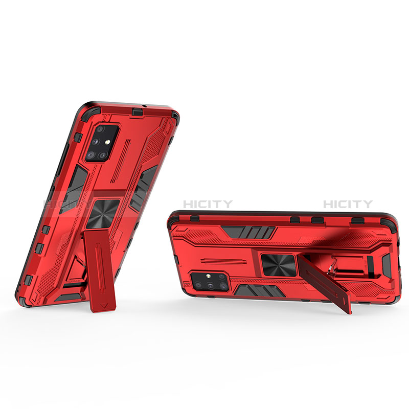 Silikon Hülle Handyhülle und Kunststoff Schutzhülle Hartschalen Tasche mit Magnetisch Ständer KC3 für Samsung Galaxy A51 4G Rot