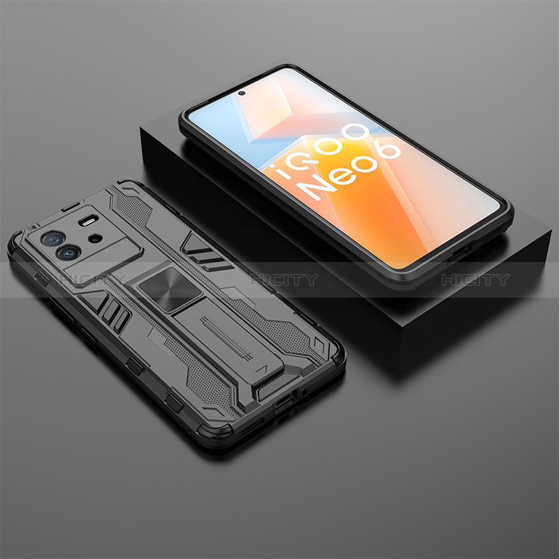 Silikon Hülle Handyhülle und Kunststoff Schutzhülle Hartschalen Tasche mit Magnetisch Ständer KC3 für Vivo iQOO Neo6 SE 5G groß