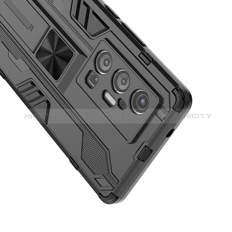 Silikon Hülle Handyhülle und Kunststoff Schutzhülle Hartschalen Tasche mit Magnetisch Ständer KC3 für Vivo X70 Pro+ Plus 5G groß