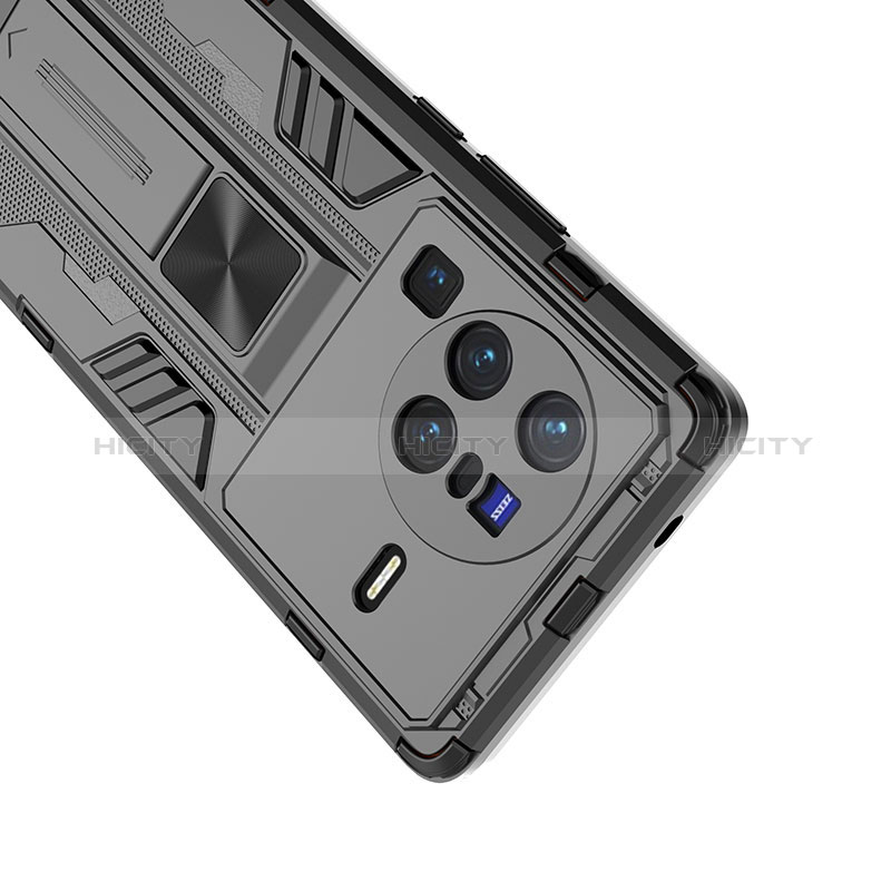 Silikon Hülle Handyhülle und Kunststoff Schutzhülle Hartschalen Tasche mit Magnetisch Ständer KC3 für Vivo X80 Pro 5G