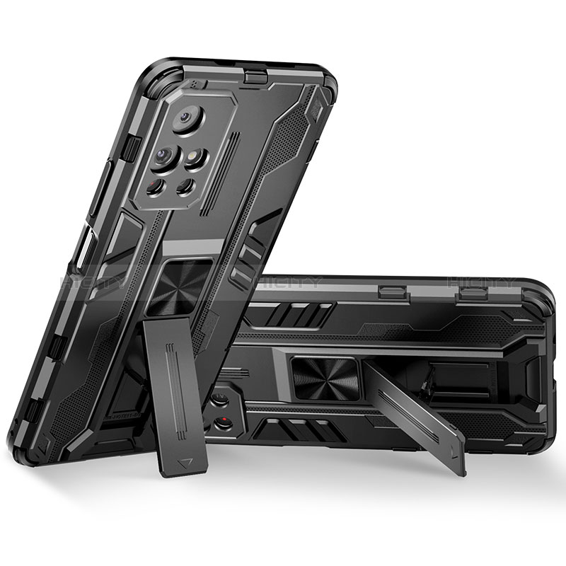 Silikon Hülle Handyhülle und Kunststoff Schutzhülle Hartschalen Tasche mit Magnetisch Ständer KC3 für Xiaomi Redmi Note 11 5G Schwarz