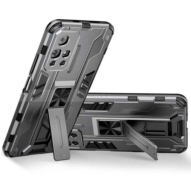 Silikon Hülle Handyhülle und Kunststoff Schutzhülle Hartschalen Tasche mit Magnetisch Ständer KC3 für Xiaomi Redmi Note 11T 5G Grau