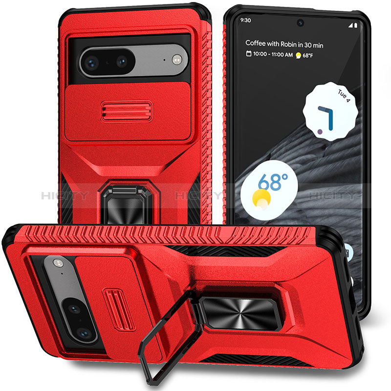 Silikon Hülle Handyhülle und Kunststoff Schutzhülle Hartschalen Tasche mit Magnetisch Ständer MQ1 für Google Pixel 7 5G Rot