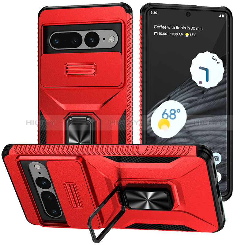 Silikon Hülle Handyhülle und Kunststoff Schutzhülle Hartschalen Tasche mit Magnetisch Ständer MQ1 für Google Pixel 7 Pro 5G Rot