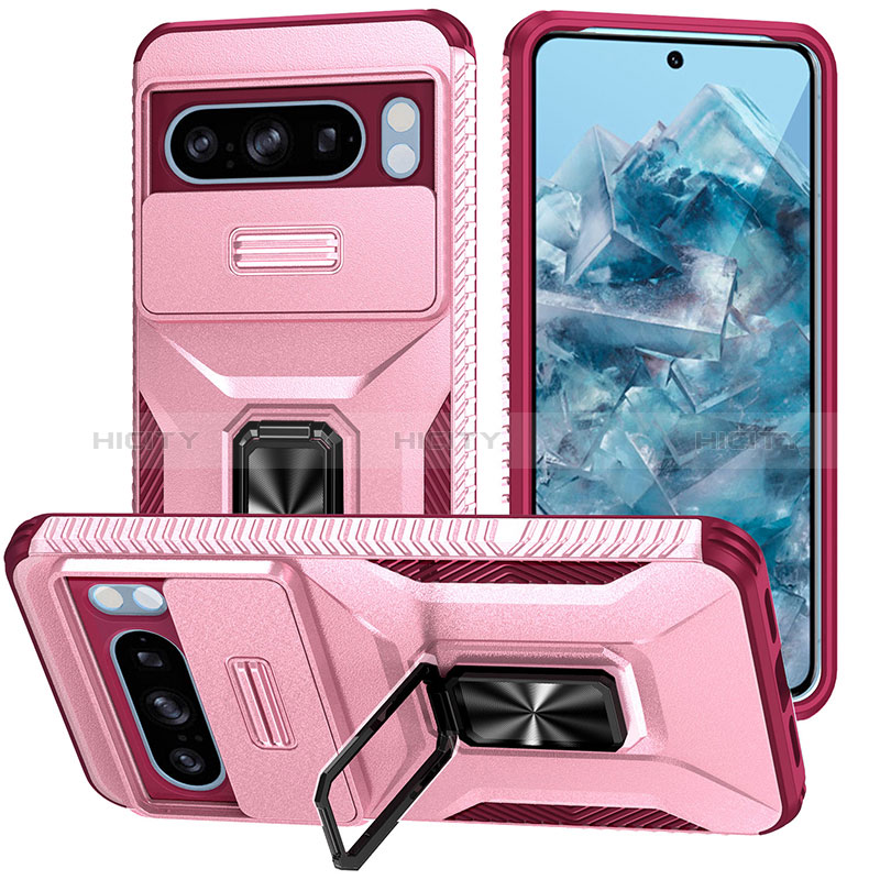 Silikon Hülle Handyhülle und Kunststoff Schutzhülle Hartschalen Tasche mit Magnetisch Ständer MQ1 für Google Pixel 8 Pro 5G Pink