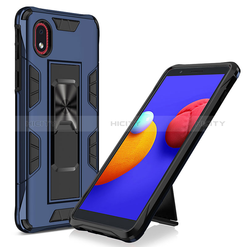 Silikon Hülle Handyhülle und Kunststoff Schutzhülle Hartschalen Tasche mit Magnetisch Ständer MQ1 für Samsung Galaxy A01 Core Blau Plus