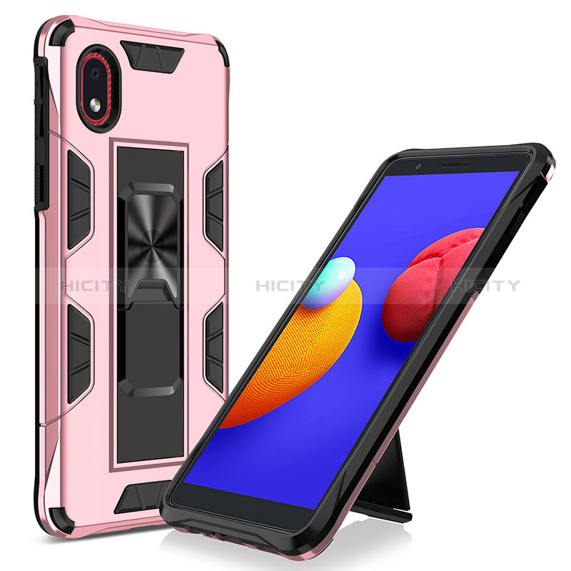 Silikon Hülle Handyhülle und Kunststoff Schutzhülle Hartschalen Tasche mit Magnetisch Ständer MQ1 für Samsung Galaxy A01 Core Rosegold Plus