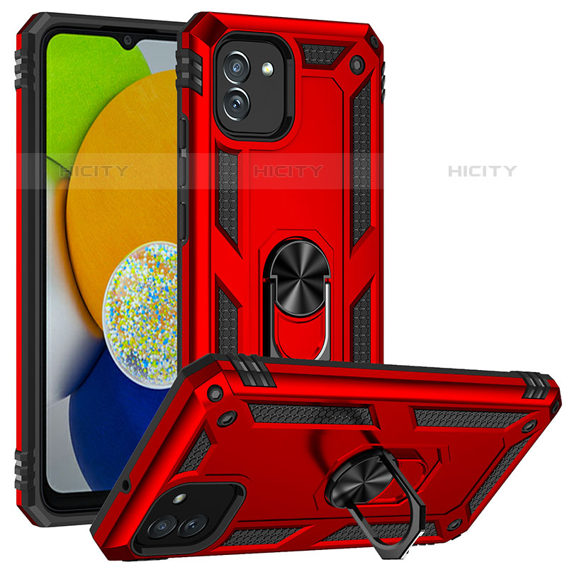 Silikon Hülle Handyhülle und Kunststoff Schutzhülle Hartschalen Tasche mit Magnetisch Ständer MQ1 für Samsung Galaxy A03 Rot