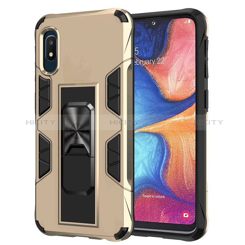 Silikon Hülle Handyhülle und Kunststoff Schutzhülle Hartschalen Tasche mit Magnetisch Ständer MQ1 für Samsung Galaxy A10e Gold Plus