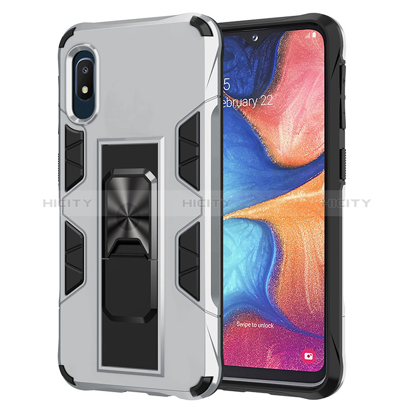 Silikon Hülle Handyhülle und Kunststoff Schutzhülle Hartschalen Tasche mit Magnetisch Ständer MQ1 für Samsung Galaxy A10e Silber Plus