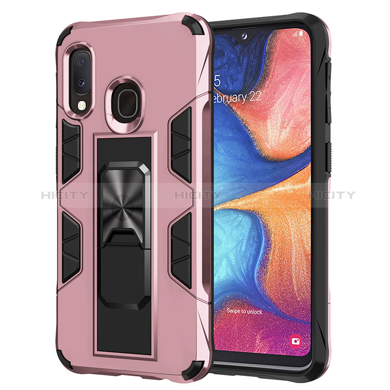 Silikon Hülle Handyhülle und Kunststoff Schutzhülle Hartschalen Tasche mit Magnetisch Ständer MQ1 für Samsung Galaxy A20e Rosegold