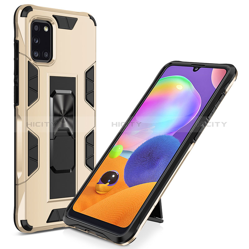 Silikon Hülle Handyhülle und Kunststoff Schutzhülle Hartschalen Tasche mit Magnetisch Ständer MQ1 für Samsung Galaxy A31 Gold Plus