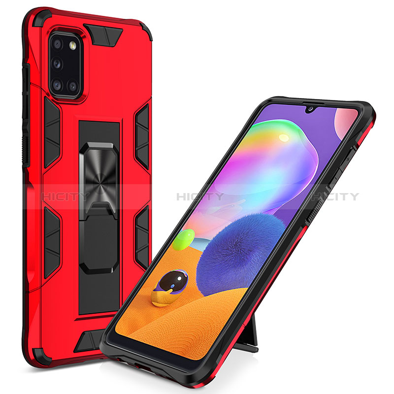 Silikon Hülle Handyhülle und Kunststoff Schutzhülle Hartschalen Tasche mit Magnetisch Ständer MQ1 für Samsung Galaxy A31 Rot Plus