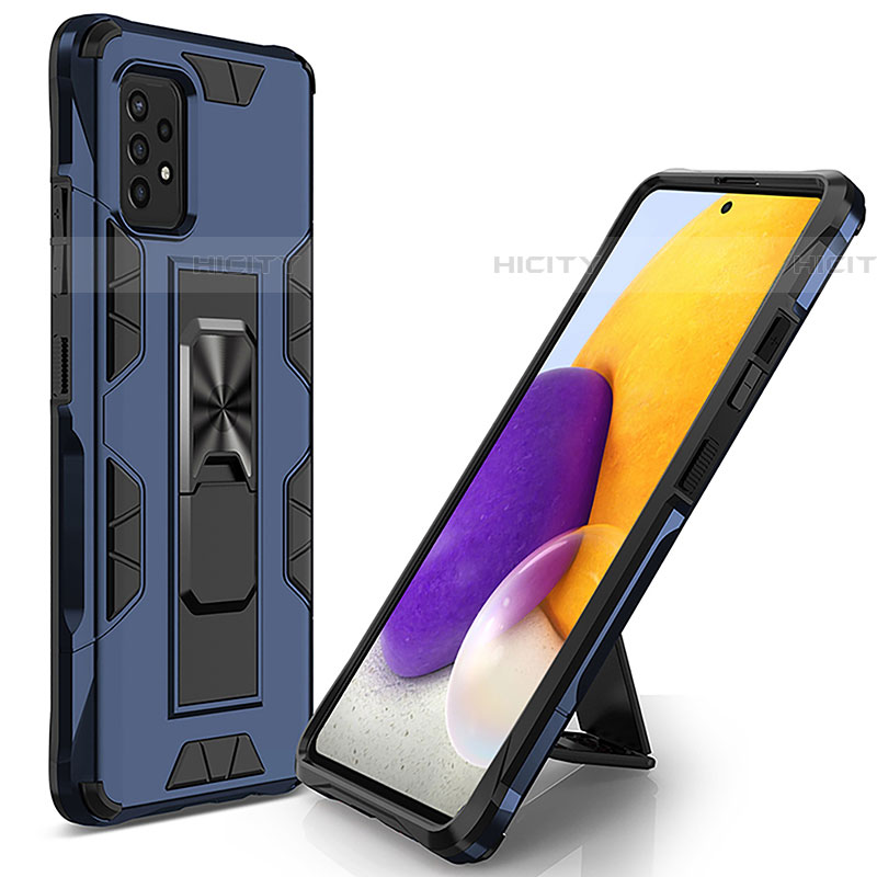 Silikon Hülle Handyhülle und Kunststoff Schutzhülle Hartschalen Tasche mit Magnetisch Ständer MQ1 für Samsung Galaxy A52 4G Blau