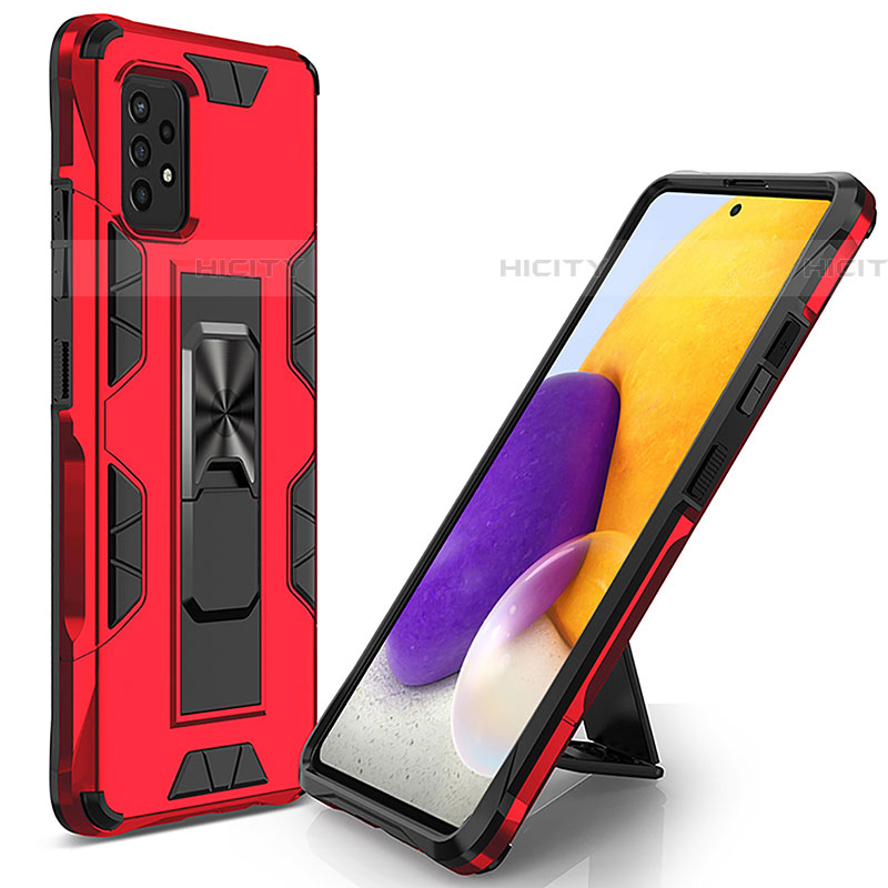 Silikon Hülle Handyhülle und Kunststoff Schutzhülle Hartschalen Tasche mit Magnetisch Ständer MQ1 für Samsung Galaxy A52 4G Rot Plus