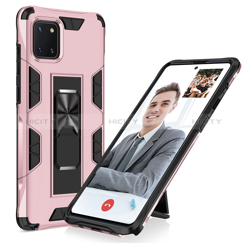 Silikon Hülle Handyhülle und Kunststoff Schutzhülle Hartschalen Tasche mit Magnetisch Ständer MQ1 für Samsung Galaxy A81 Rosegold