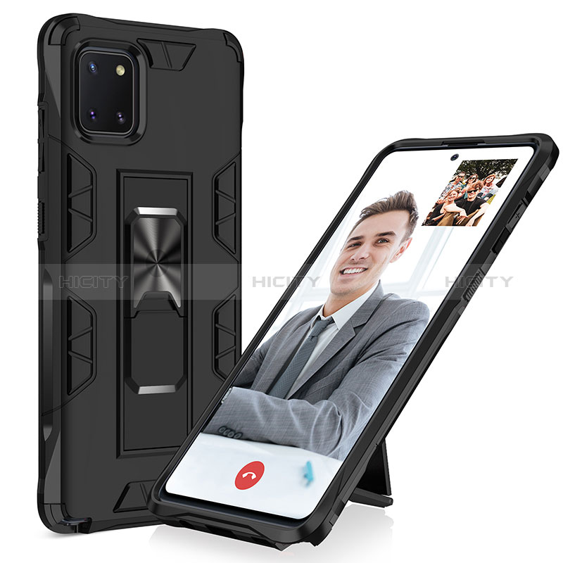 Silikon Hülle Handyhülle und Kunststoff Schutzhülle Hartschalen Tasche mit Magnetisch Ständer MQ1 für Samsung Galaxy A81 Schwarz