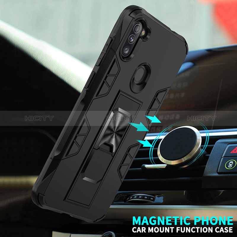 Silikon Hülle Handyhülle und Kunststoff Schutzhülle Hartschalen Tasche mit Magnetisch Ständer MQ1 für Samsung Galaxy M11 groß