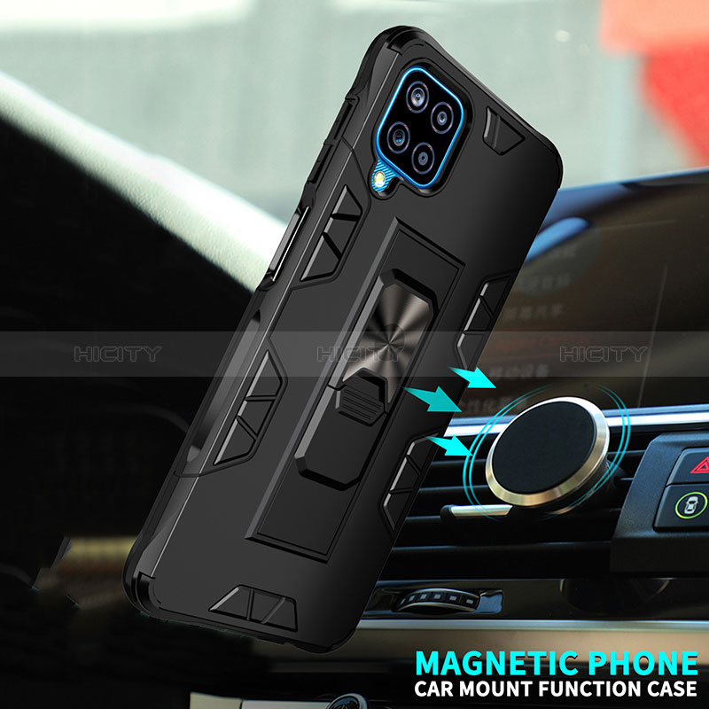 Silikon Hülle Handyhülle und Kunststoff Schutzhülle Hartschalen Tasche mit Magnetisch Ständer MQ1 für Samsung Galaxy M12