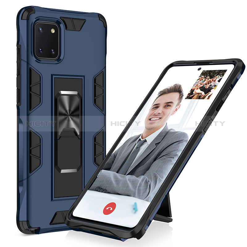 Silikon Hülle Handyhülle und Kunststoff Schutzhülle Hartschalen Tasche mit Magnetisch Ständer MQ1 für Samsung Galaxy M60s Blau Plus