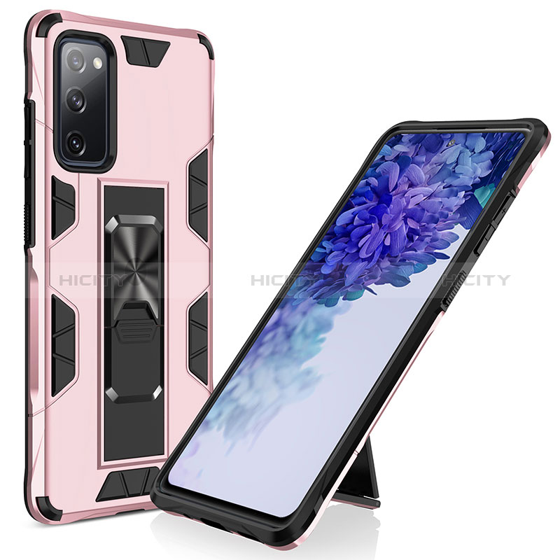 Silikon Hülle Handyhülle und Kunststoff Schutzhülle Hartschalen Tasche mit Magnetisch Ständer MQ1 für Samsung Galaxy S20 FE 5G Rosegold