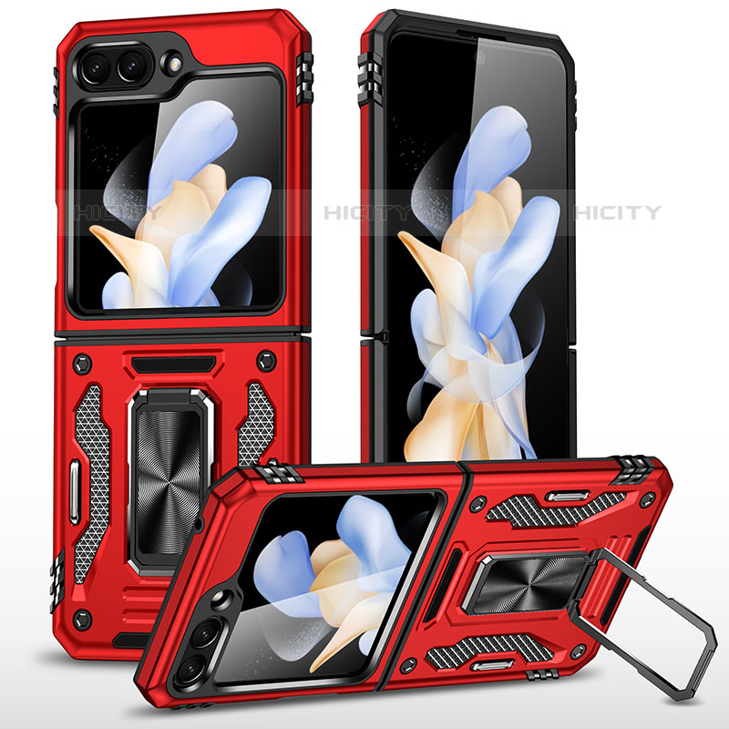 Silikon Hülle Handyhülle und Kunststoff Schutzhülle Hartschalen Tasche mit Magnetisch Ständer MQ1 für Samsung Galaxy Z Flip5 5G Rot