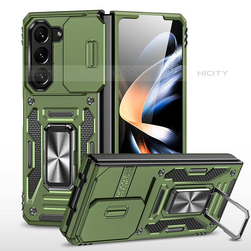 Silikon Hülle Handyhülle und Kunststoff Schutzhülle Hartschalen Tasche mit Magnetisch Ständer MQ1 für Samsung Galaxy Z Fold5 5G