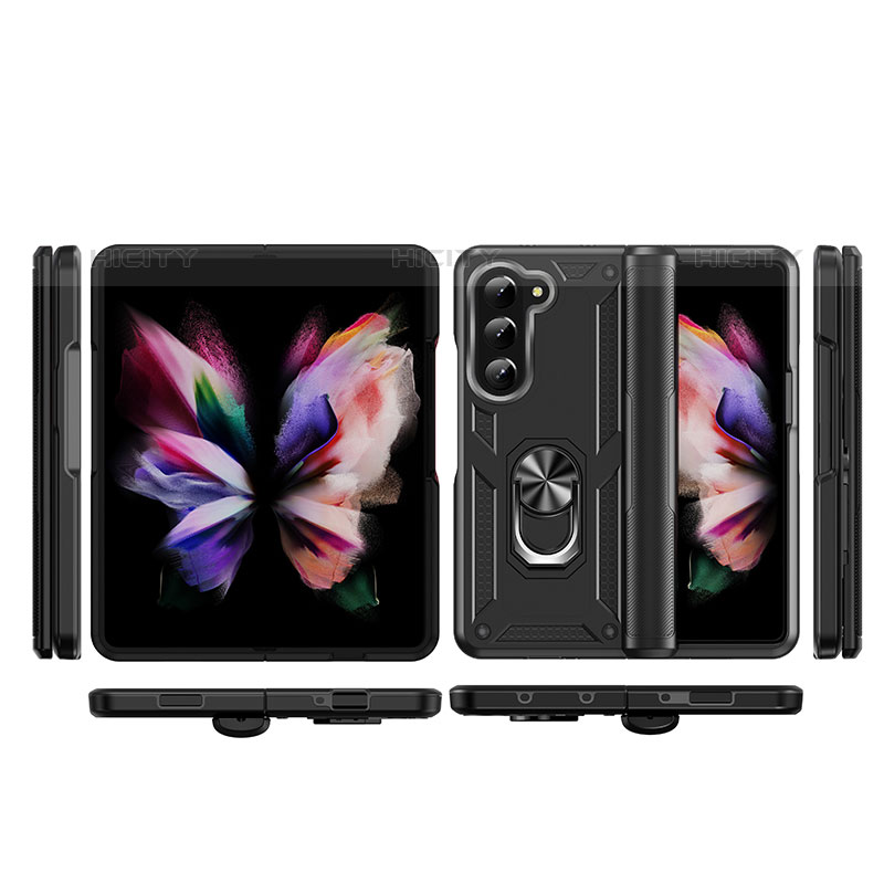 Silikon Hülle Handyhülle und Kunststoff Schutzhülle Hartschalen Tasche mit Magnetisch Ständer MQ2 für Samsung Galaxy Z Fold5 5G