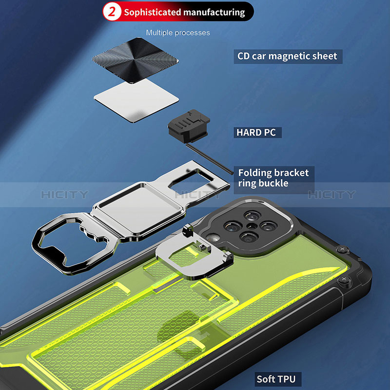 Silikon Hülle Handyhülle und Kunststoff Schutzhülle Hartschalen Tasche mit Magnetisch Ständer Q01W für Samsung Galaxy F12
