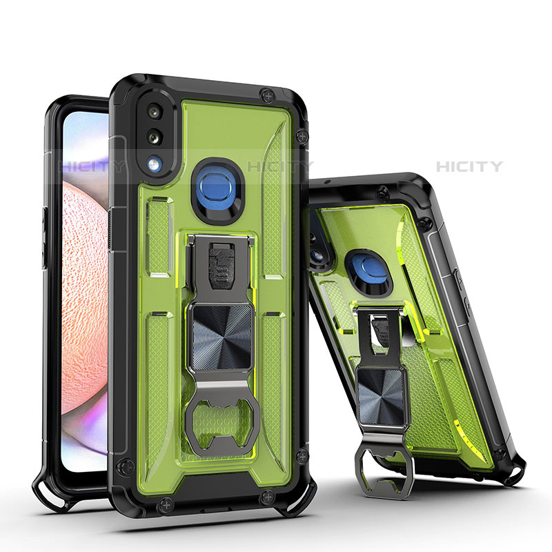 Silikon Hülle Handyhülle und Kunststoff Schutzhülle Hartschalen Tasche mit Magnetisch Ständer Q01W für Samsung Galaxy M01s Grün Plus