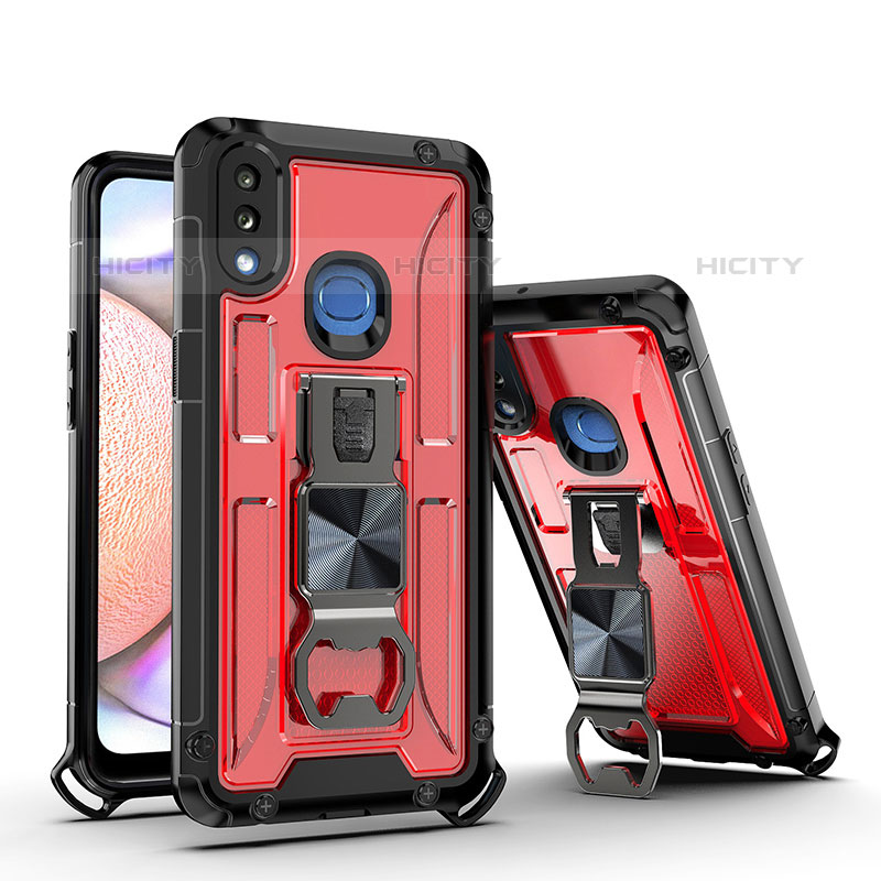 Silikon Hülle Handyhülle und Kunststoff Schutzhülle Hartschalen Tasche mit Magnetisch Ständer Q01W für Samsung Galaxy M01s Rot