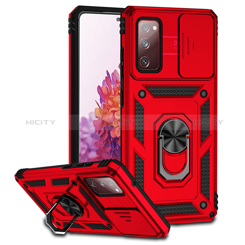 Silikon Hülle Handyhülle und Kunststoff Schutzhülle Hartschalen Tasche mit Magnetisch Ständer Q01W für Samsung Galaxy S20 Lite 5G Rot