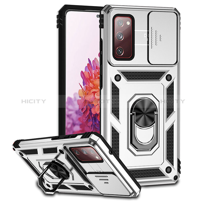 Silikon Hülle Handyhülle und Kunststoff Schutzhülle Hartschalen Tasche mit Magnetisch Ständer Q01W für Samsung Galaxy S20 Lite 5G Silber