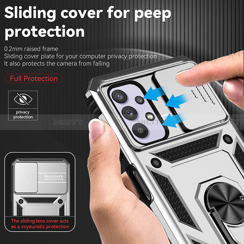 Silikon Hülle Handyhülle und Kunststoff Schutzhülle Hartschalen Tasche mit Magnetisch Ständer Q02W für Samsung Galaxy A32 5G