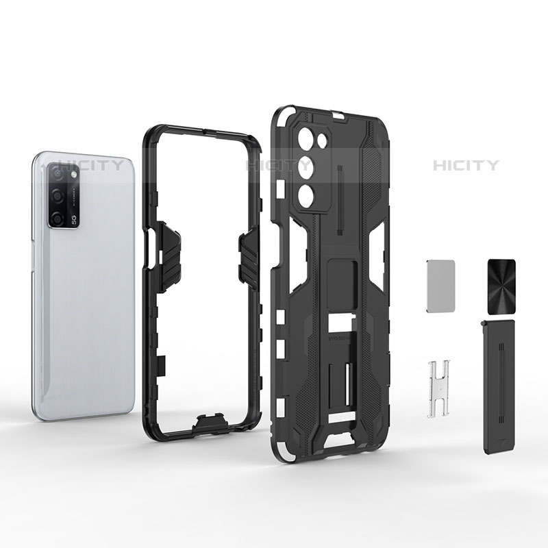 Silikon Hülle Handyhülle und Kunststoff Schutzhülle Hartschalen Tasche mit Magnetisch Ständer T01 für Oppo A53s 5G