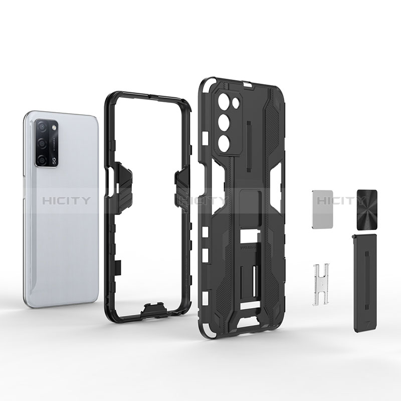 Silikon Hülle Handyhülle und Kunststoff Schutzhülle Hartschalen Tasche mit Magnetisch Ständer T01 für Oppo A56 5G groß