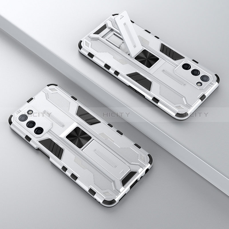 Silikon Hülle Handyhülle und Kunststoff Schutzhülle Hartschalen Tasche mit Magnetisch Ständer T01 für Oppo A56 5G