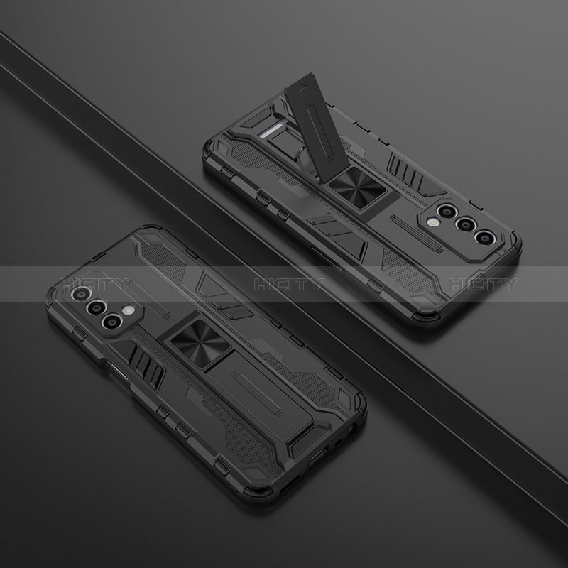 Silikon Hülle Handyhülle und Kunststoff Schutzhülle Hartschalen Tasche mit Magnetisch Ständer T01 für Oppo A74 5G